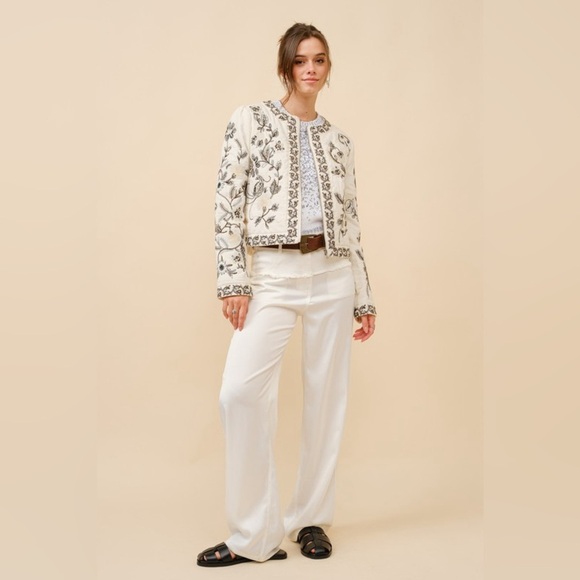 Embroidered Zip Up Jacket in Vanilla Black - Picture 7 of 8